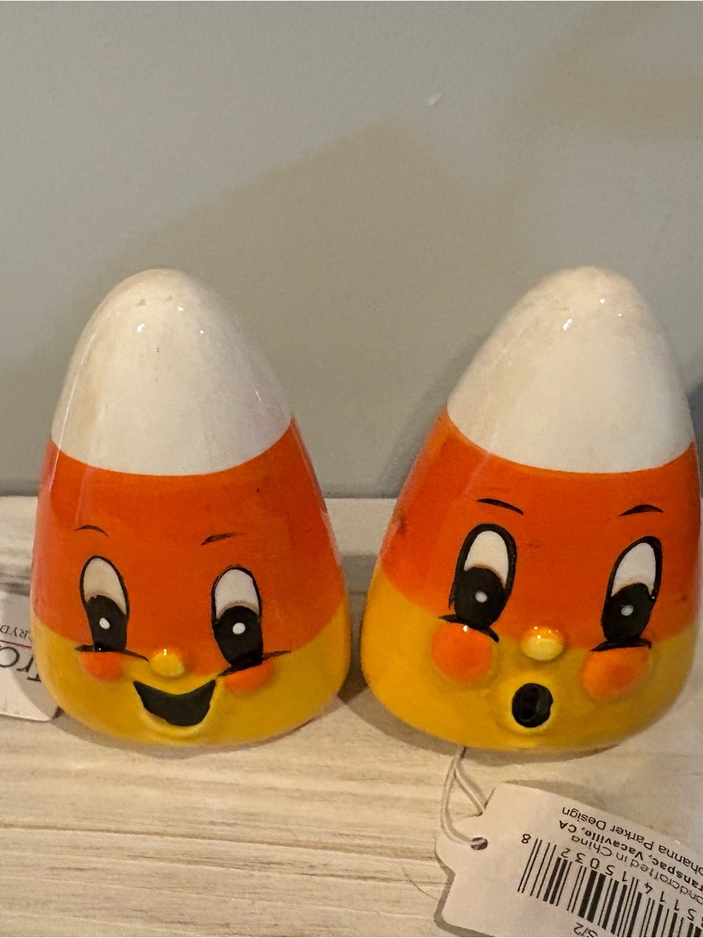 Whimsical Candy Corn Ceramic Salt and Pepper Shakers - Orange & Yellow
